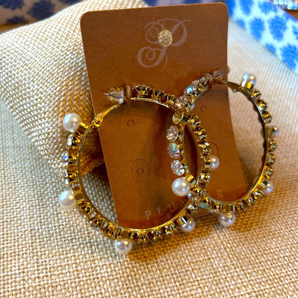 Elegant Plunder Design Gold and Pearl Hoop Earrings